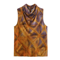 Silk texture pile neck top with straight printed pants set