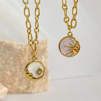 Vintage three-dimensional sun and moon round coin necklace mother-of-pearl pendant jewelry