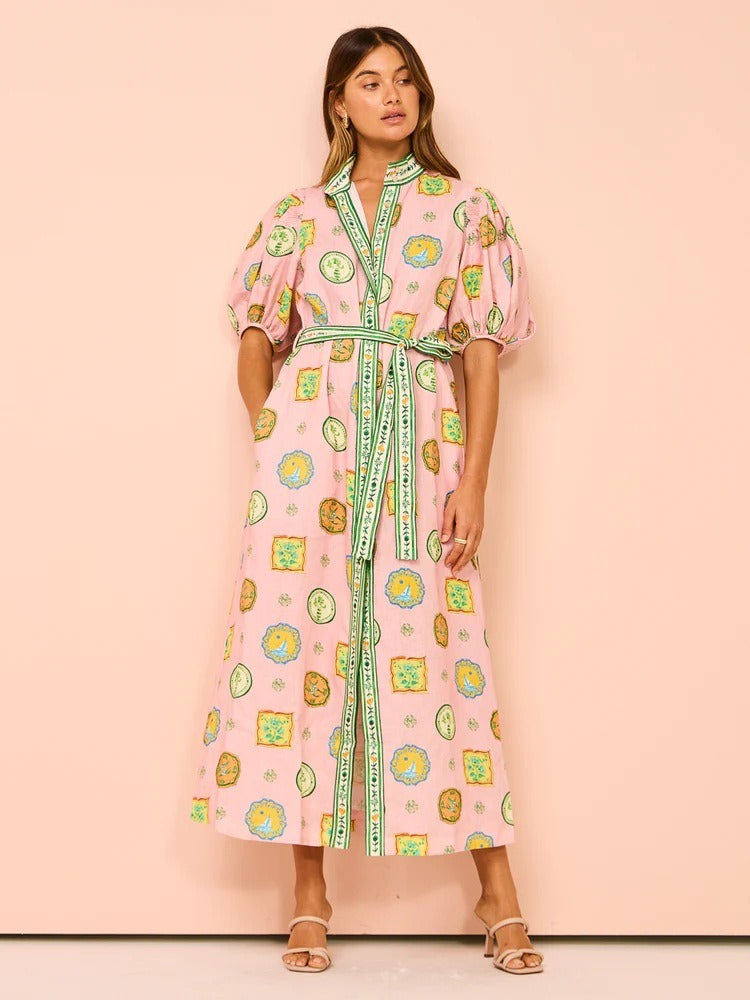 Personalized graffiti lantern sleeve cardigan casual printed shirt for women