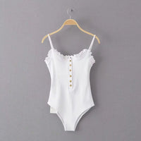 Mushroom edge open cut jumpsuit women's breasted camisole vest