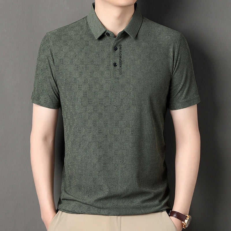 Business casual summer fashion seamless flip collar ice silk top Father's Day