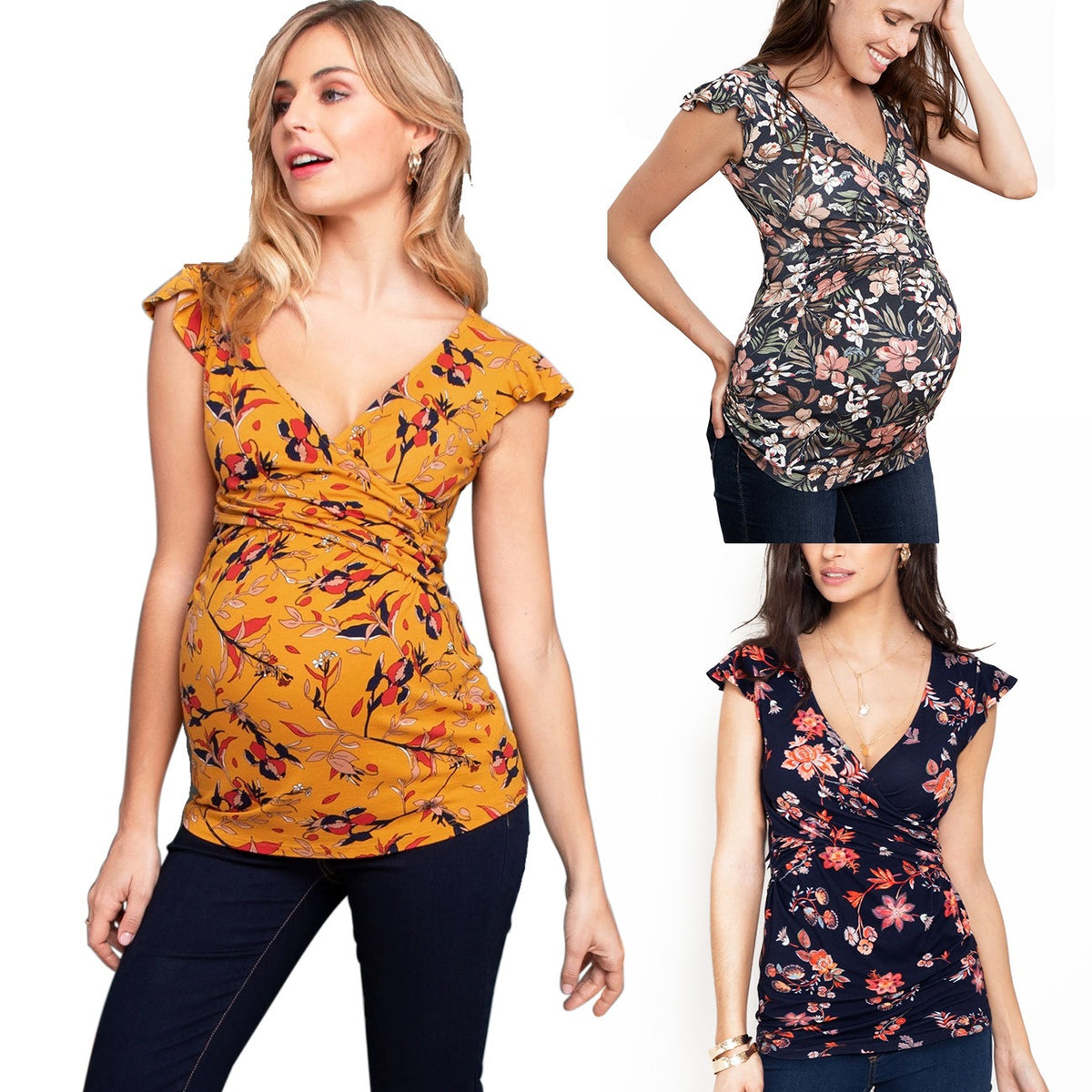 Pregnant women's fashionable printed deep V-neck cross breastfeeding T-shirt