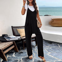 بدلة قفز نسائية أوروبية وأمريكية للربيع والصيف كاجوال بلون سادة ومقاس نحيف 