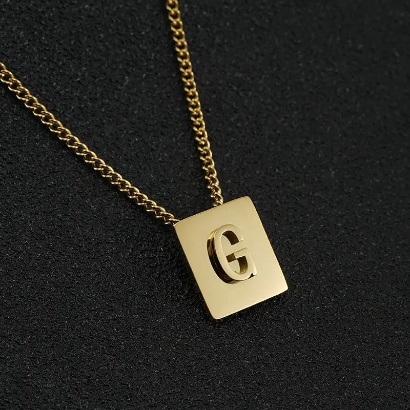 Stainless steel square letter necklace design titanium steel 26 letter necklace for women