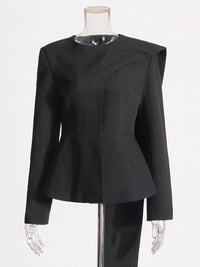 Round necked waistband for slimming and ruffled edge, a niche design for a scarf style suit jacket for women