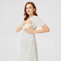Pregnant women's polka dot round neck short sleeved nursing dress