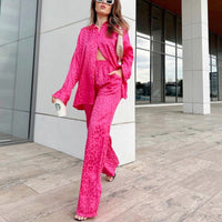 Long sleeved loose leopard print spring fashionable casual women's clothing set