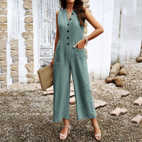 European and American women's spring and summer elegant and pure color jumpsuit pants