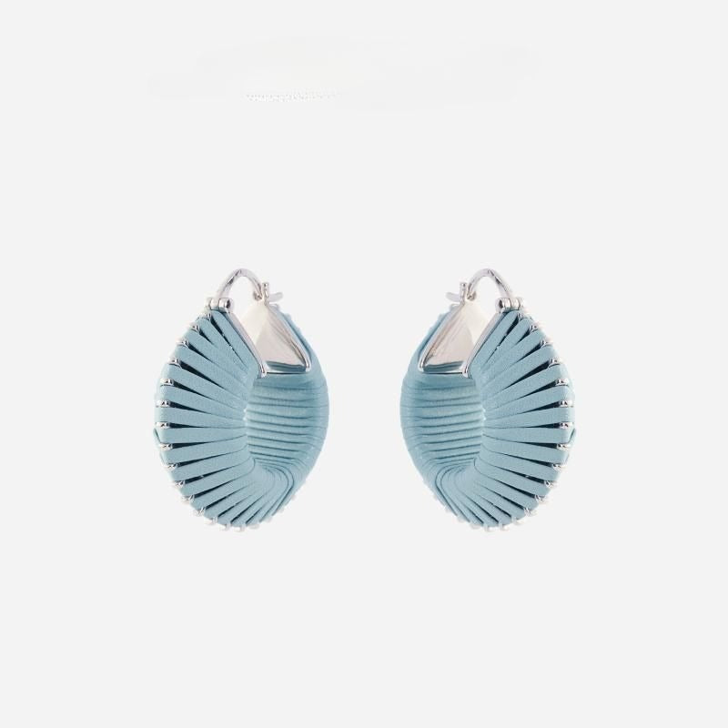 Earrings Round Drum Earrings Cowhide Rope Stereoscopic Earrings 925 Silver Needle Female