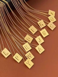 Stainless steel square letter necklace design titanium steel 26 letter necklace for women