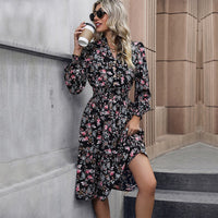 Spring and Autumn Popular Multi Color European and American Women's Long Sleeve Floral Dress