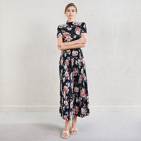 Printed pleated top age reducing skirt high waisted large hem skirt women's suit