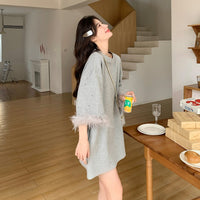 High end loose fitting casual short sleeved plush T-shirt skirt