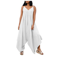 Fashionable solid color suspender backless V-neck sleeveless loose wide leg pants multi-color jumpsuit