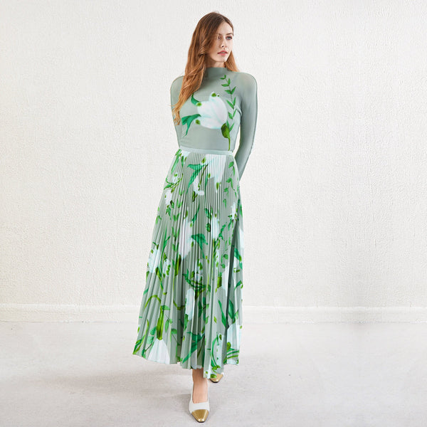 Half skirt two-piece set for women's fashion long sleeved top printed skirt set