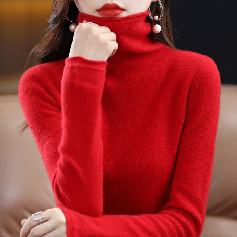 Woolen sweater, women's warm base sweater, fashionable long sleeved loose sweater, lapel top