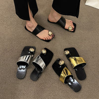 New Korean version toe square casual flip flops