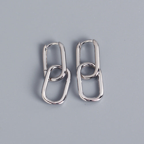 Personalized S925 sterling silver oval earring design with a cool and minimalist metallic style. Two styles of earrings