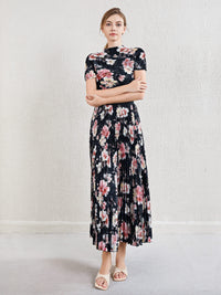 Printed pleated top age reducing skirt high waisted large hem skirt women's suit