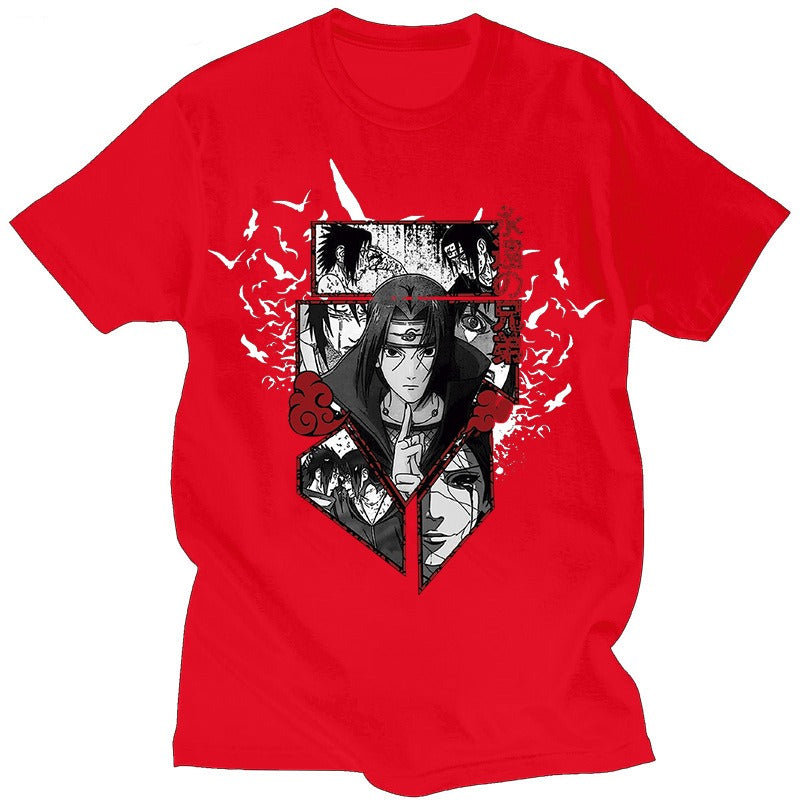 Japanese anime Naruto Uchiha Itachi print summer cotton handsome European men's short sleeved personalized T-shirt