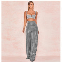 Silver-iron wide-leg pants high waist wide-leg pants women's casual pants