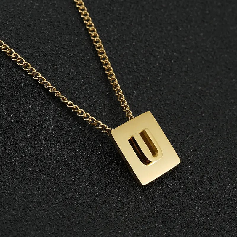 Stainless steel square letter necklace design titanium steel 26 letter necklace for women