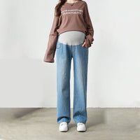 Pregnant women's denim wide leg floor mop soft underbelly pants plus size