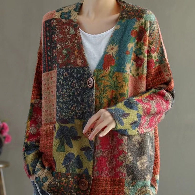 V-neck mink velvet knitted sweater for women, loose Korean casual sweater for women, cardigan