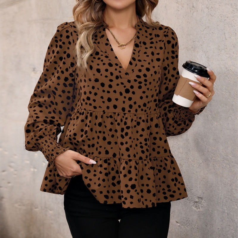 Spring and Autumn European and American Fashion Women's Long sleeved Leopard print Shirt Women's Style