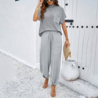 Women's Spring/Summer Elegance Casual Solid Color Woolen Knitted Pants Set