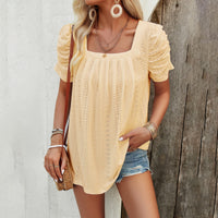 Spring/Summer Casual Solid Color Square Neck Shirt Top