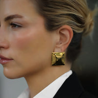 Square concave convex stainless steel earrings, women's titanium steel earrings