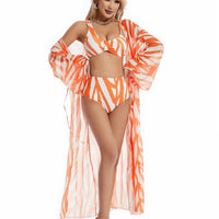 برتقالي شريط طباعة حمالة ملابس السباحة مثير ملابس السباحة النسائية رفع بحر السراويل قميص الحماية من الشمس انقسام ملابس السباحة