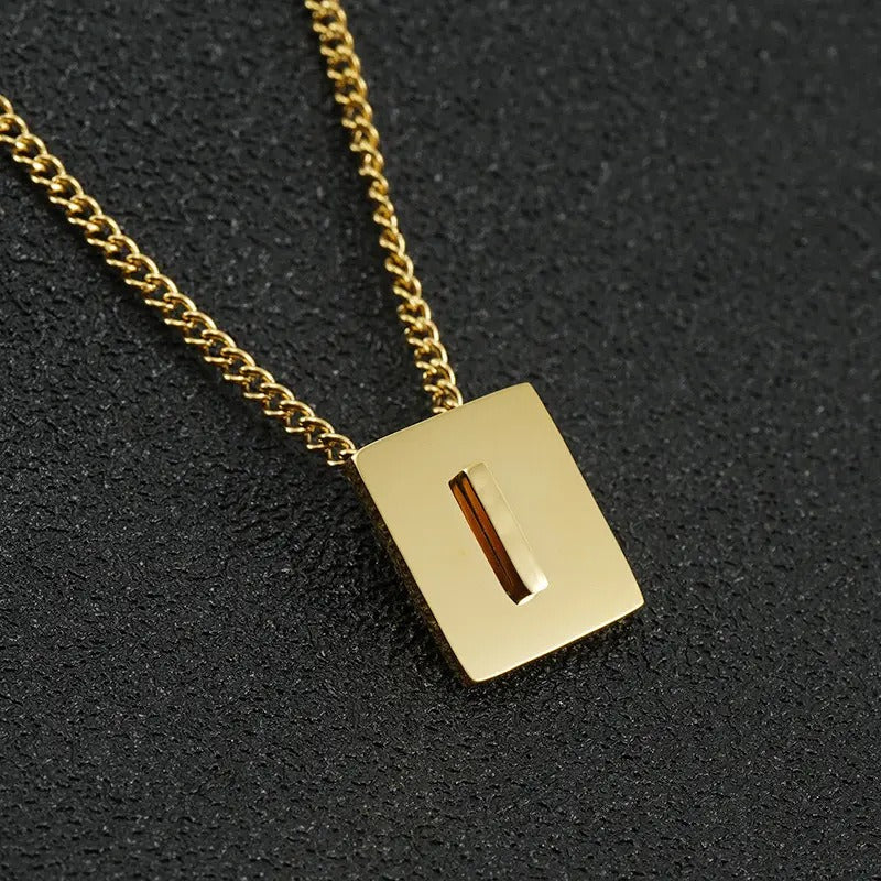 Stainless steel square letter necklace design titanium steel 26 letter necklace for women