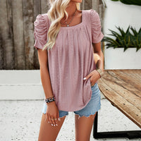 Spring/Summer Casual Solid Color Square Neck Shirt Top