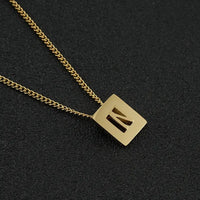 Stainless steel square letter necklace design titanium steel 26 letter necklace for women