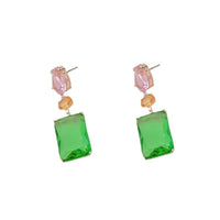 Pink Droplet Geometric Square Earrings Light Luxury Contrast Color Transparent Zircon Candy Color Fashion