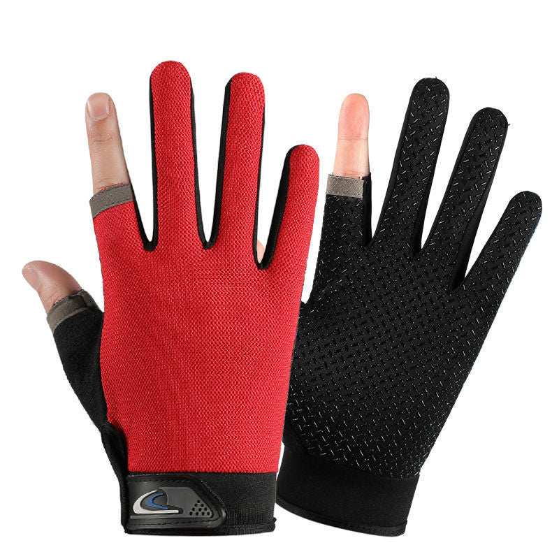 Exposed Two Finger Fishing Gloves Men's Outdoor Sunscreen Non-Slip Fly Lure Breathable Touch Screen Thin Sports Riding Gloves