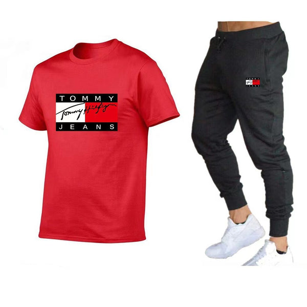 Trendy brand sports cotton T-shirt short sleeved set, running fitness unisex T-shirt set
