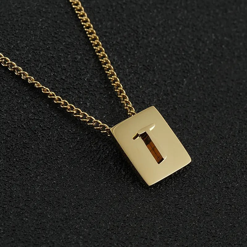 Stainless steel square letter necklace design titanium steel 26 letter necklace for women
