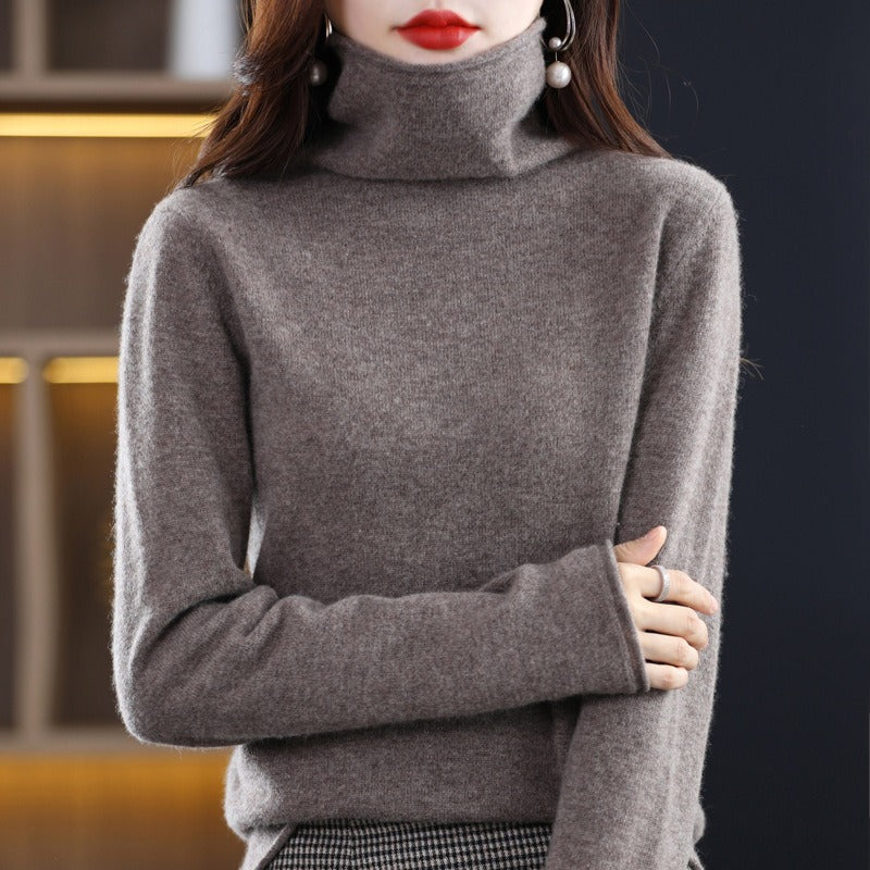 Woolen sweater, women's warm base sweater, fashionable long sleeved loose sweater, lapel top