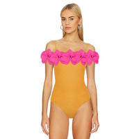 Macaron color one piece waist up swimsuit sexy set