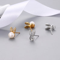 Cute Little Rabbit Girl Inlaid with Zircon Pearl Earrings, Fashionable and Stylish Ear Accessories