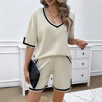 Spring/Summer Women's Casual Loose V-neck Sweater Set