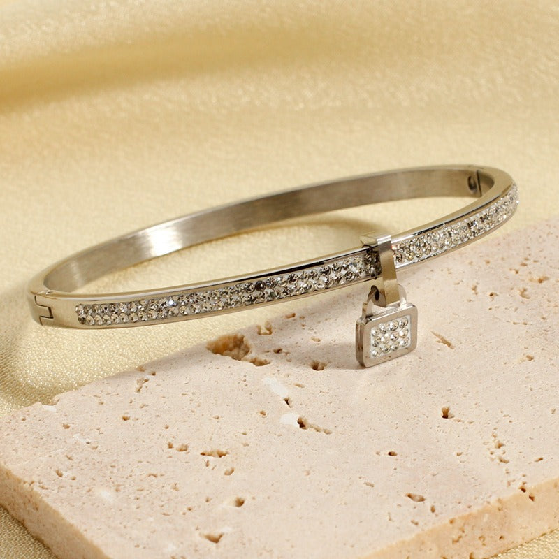 Super Flash Full Diamond Lock Head Concealed Buckle Bracelet Mud Diamond Small Square Lock Bracelet Jewelry