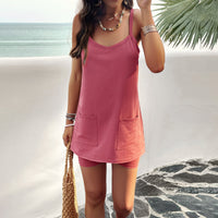 European and American women's spring and summer temperament casual solid color suspender set