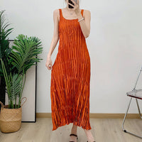 Pleated camisole dress for women's summer black retro long mini black dress