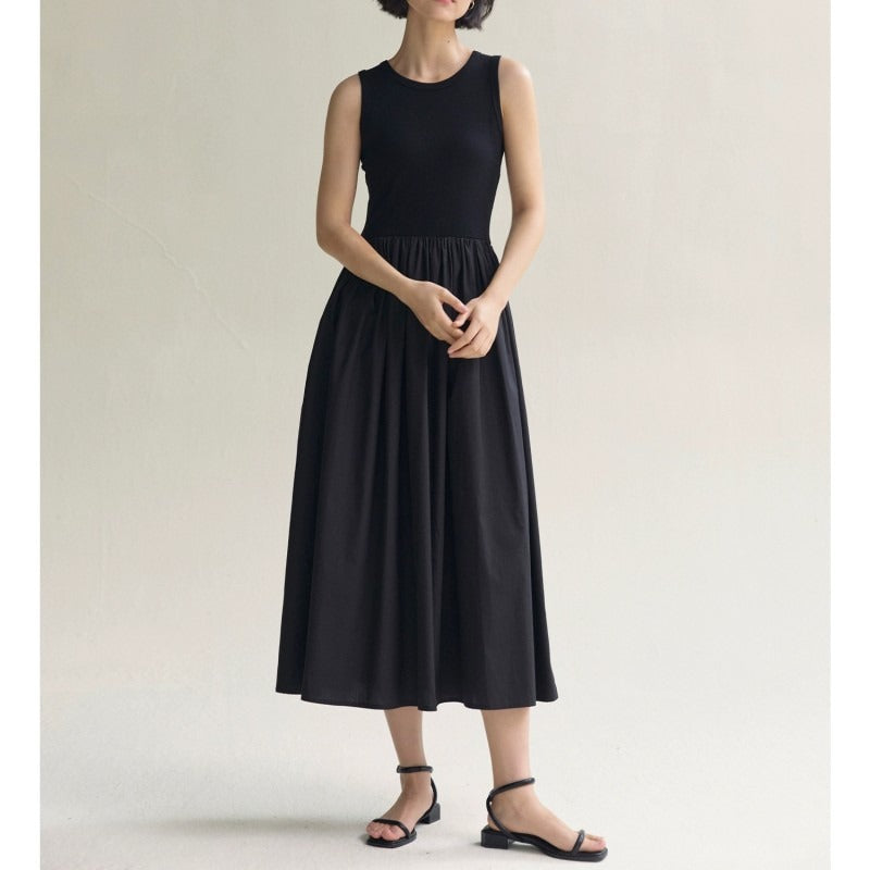 Slim fit sleeveless vest dress, knitted patchwork long skirt for women