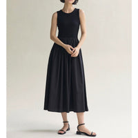 Slim fit sleeveless vest dress, knitted patchwork long skirt for women