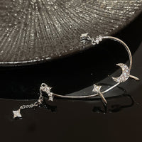 Minimally designed micro inlaid star moon ear hook with super sparkling chain and ear hole free ear clip